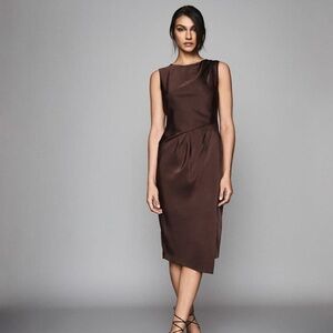 NWT Reiss Julietta brown satin midi dress size 4